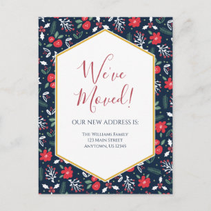 Moving Announcement Christmas Florals Postcard