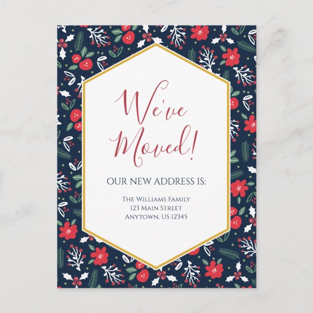 Moving Announcement Christmas Florals  Postcard (Front)