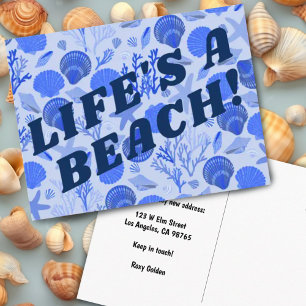 MOVING ANNOUNCEMENT Colourful Blue Seashells Beach Postcard