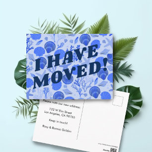MOVING ANNOUNCEMENT Colourful Blue Seashells Beach Postcard