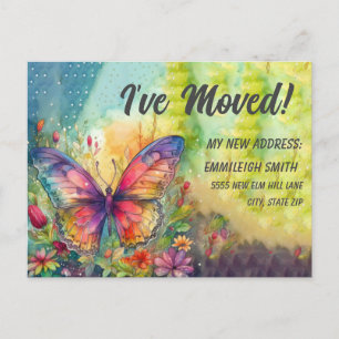 Moving Announcement Colourful Butterfly Postcard