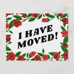MOVING ANNOUNCEMENT Colourful Red Rose Frame Custo Postcard