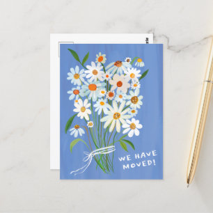 MOVING ANNOUNCEMENT Cute Daisy Bouquet Handpainted Postcard