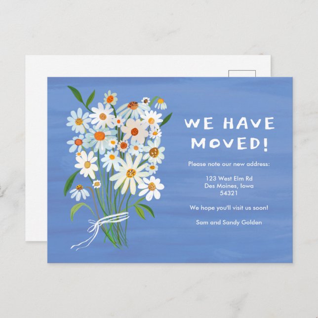 MOVING ANNOUNCEMENT Cute Daisy Bouquet Handpainted Postcard (Front/Back)