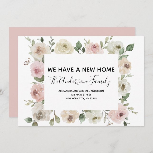 Moving Announcement Dusty Pink Floral (Front/Back)