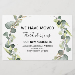 Moving Announcement Eucalyptus Greenery Watercolor