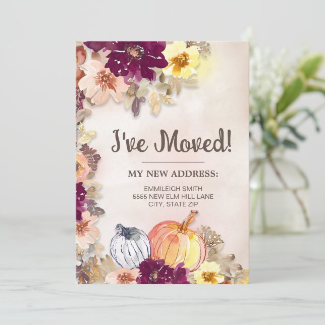Moving Announcement Fall Autumn Pumpkins Floral (Standing Front)