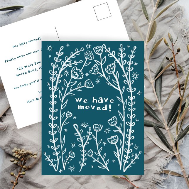 Moving Announcement Floral Frame Sketch Doodle  Postcard (Moving Announcement Floral Frame Sketch Doodle Postcard
WHimsical Change of Address Custom)