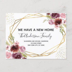 Moving Announcement Floral Geometric Watercolor Postcard