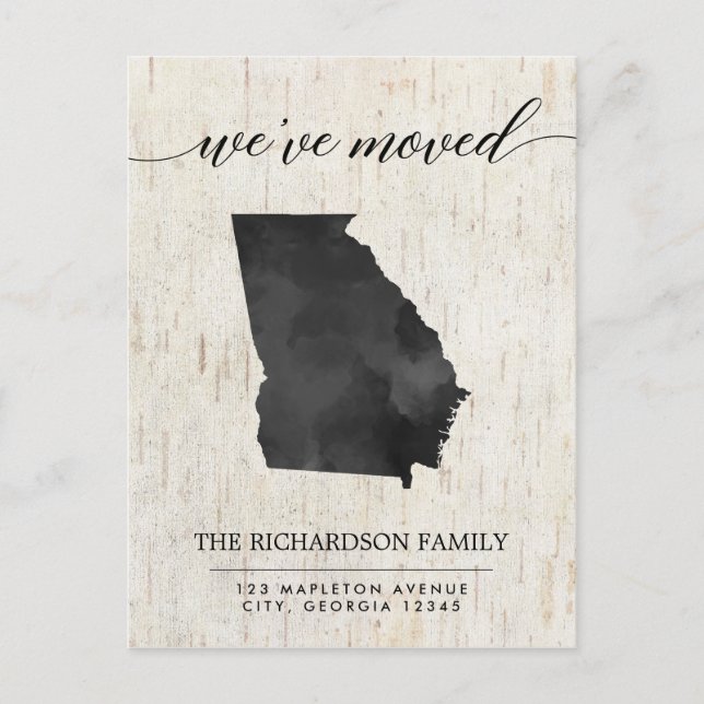 Moving announcement, Georgia state rustic Invitation Postcard (Front)