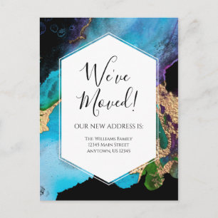 Moving Announcement Gold Blue Black Ink Modern Postcard