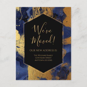 Moving Announcement Gold Blue Marble Ink Modern Postcard