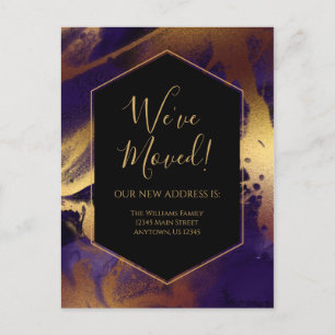 Moving Announcement Gold Purple Marble Ink Modern Postcard