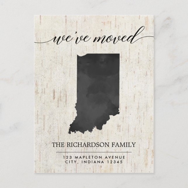 Moving announcement, Indiana state rustic Invitation Postcard (Front)