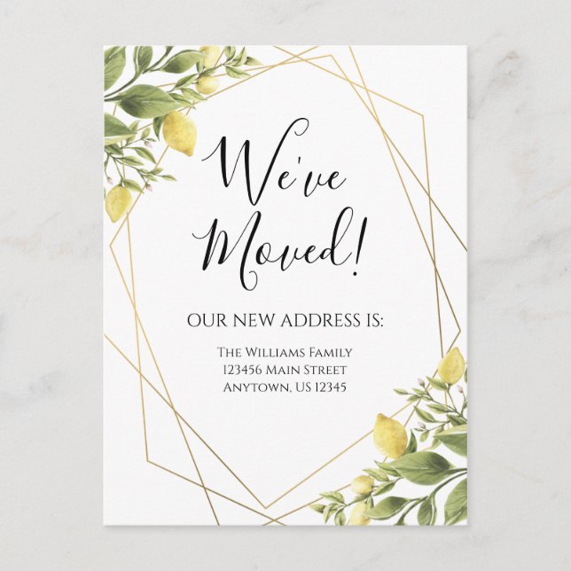 Moving Announcement Lemons Geometric Frame Postcard (Front)