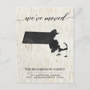 Moving announcement, Massachusetts state rustic Invitation Postcard