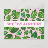 MOVING ANNOUNCEMENT Monstera Leaf Watercolor Pink