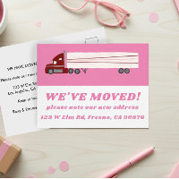 MOVING ANNOUNCEMENT NEW ADDRESS Cute Truck Pink