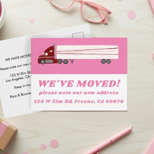 MOVING ANNOUNCEMENT NEW ADDRESS Cute Truck Pink Postcard