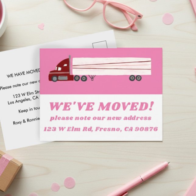 MOVING ANNOUNCEMENT NEW ADDRESS Cute Truck Pink Postcard (MOVING ANNOUNCEMENT NEW ADDRESS Cute Truck Pink Postcard
)
