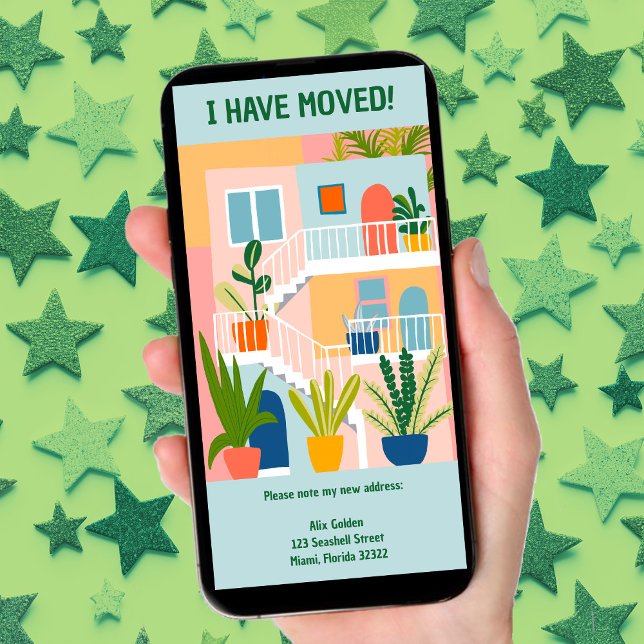 Moving Announcement New Apartment Tree-Free Card (Cute Moving Announcement New Home Address Tree-Free digital ecard, custom tropical artwork to email)