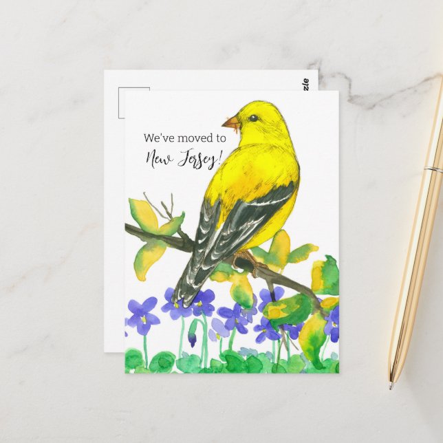 Moving Announcement New Jersey Goldfinch Violets Postcard (Front/Back In Situ)
