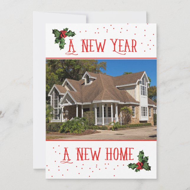 Moving Announcement, New Year, New Home, Red Dots Holiday Card (Front)