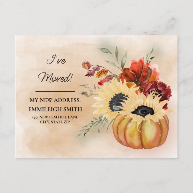 Moving Announcement Pumpkin Flowers Fall Autumn Postcard (Front)