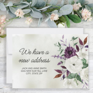 Moving Announcement Purple White Watercolor Floral