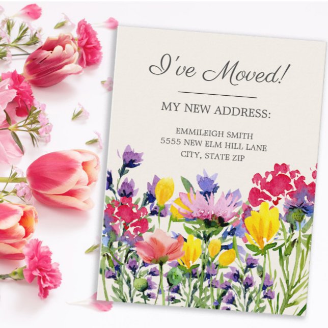 Moving Announcement Purple Yellow Wildflowers Postcard (Creator Uploaded)