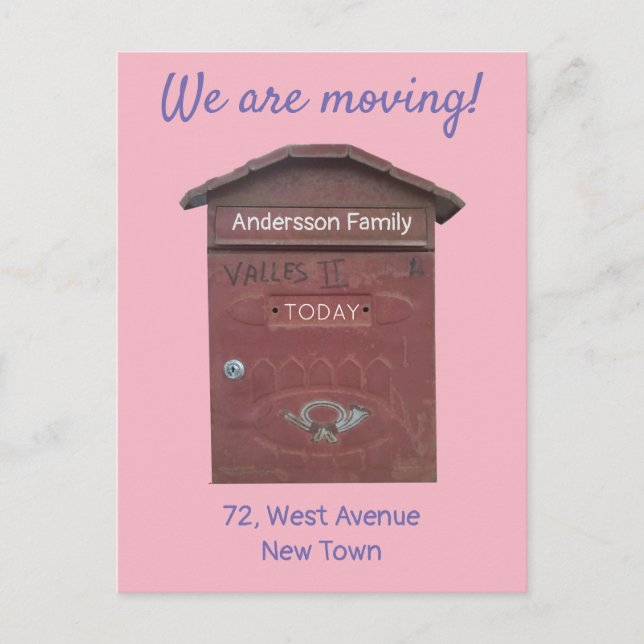 Moving Announcement Red Mailbox Custom Text Postcard (Front)