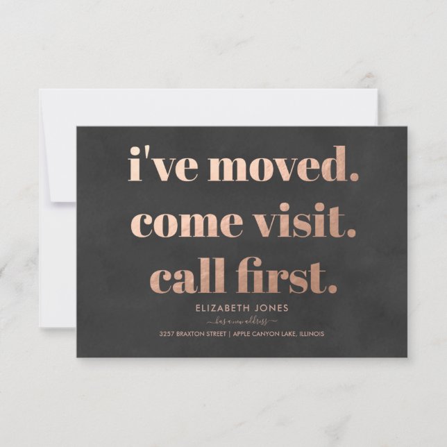Moving Announcement | Rose Gold & Charcoal (Front)