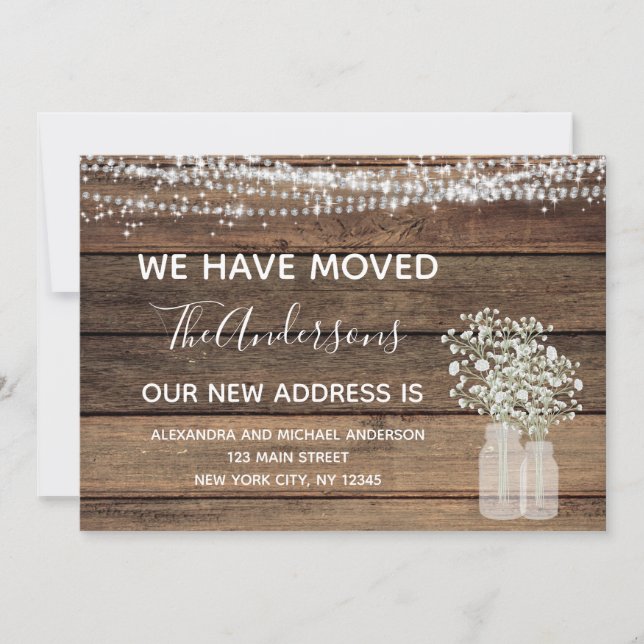 Moving Announcement Rustic Farmhouse Wood (Front)