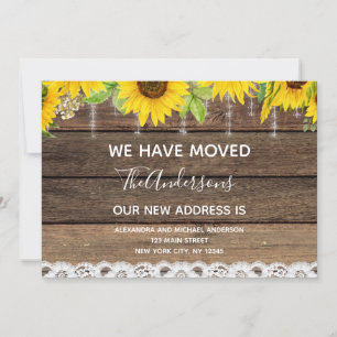 Moving Announcement Rustic Sunflower Wood