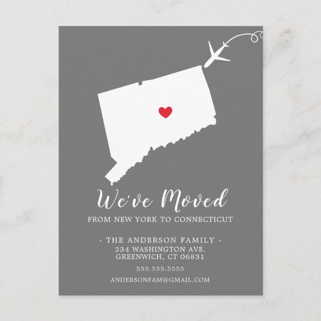 Moving Announcement State CONNECTICUT Post Card (Front)