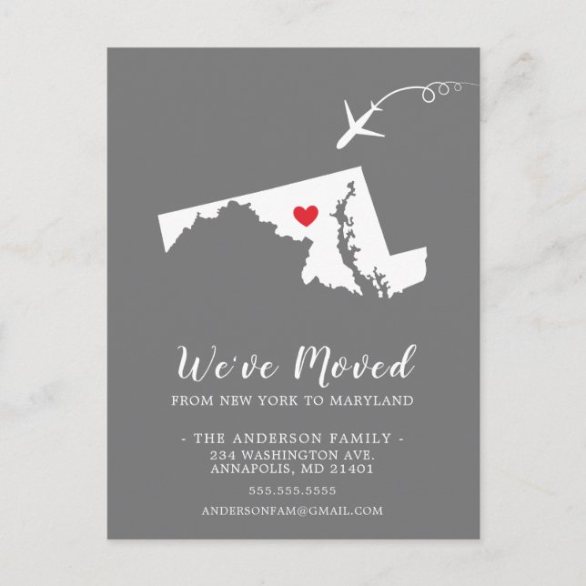 Moving Announcement State MARYLAND Post Card (Front)
