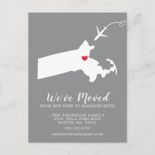 Moving Announcement State Massachusetts Post Card