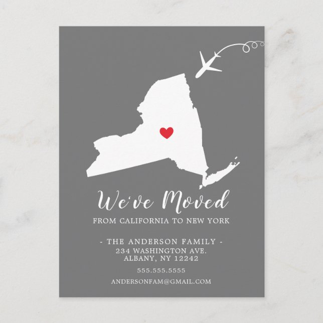 Moving Announcement State NEW YORK Post Card (Front)