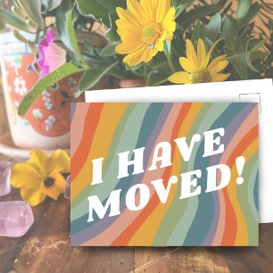MOVING ANNOUNCEMENT Stripes Retro Muted Rainbow Postcard