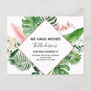 Moving Announcement Tropical Floral Watercolor Postcard