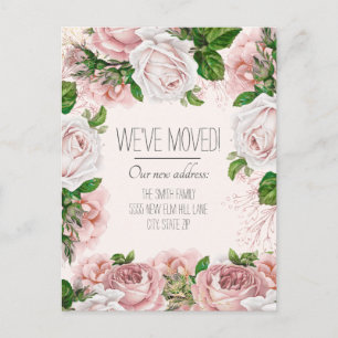 Moving Announcement Vintage Blush Pink Roses Postcard