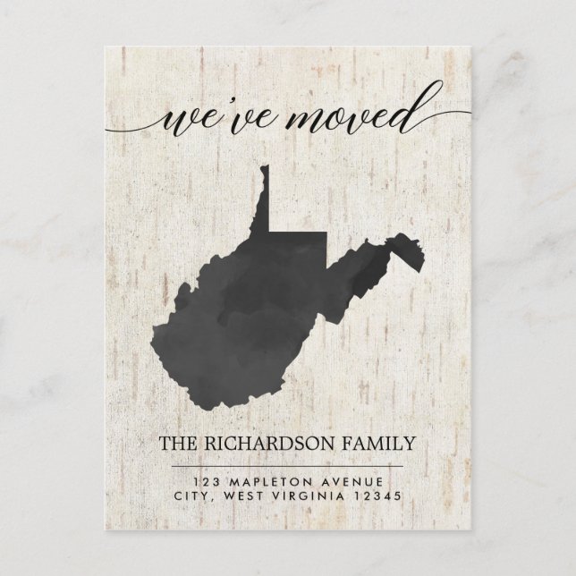 Moving announcement, West Virginia state rustic Invitation Postcard (Front)