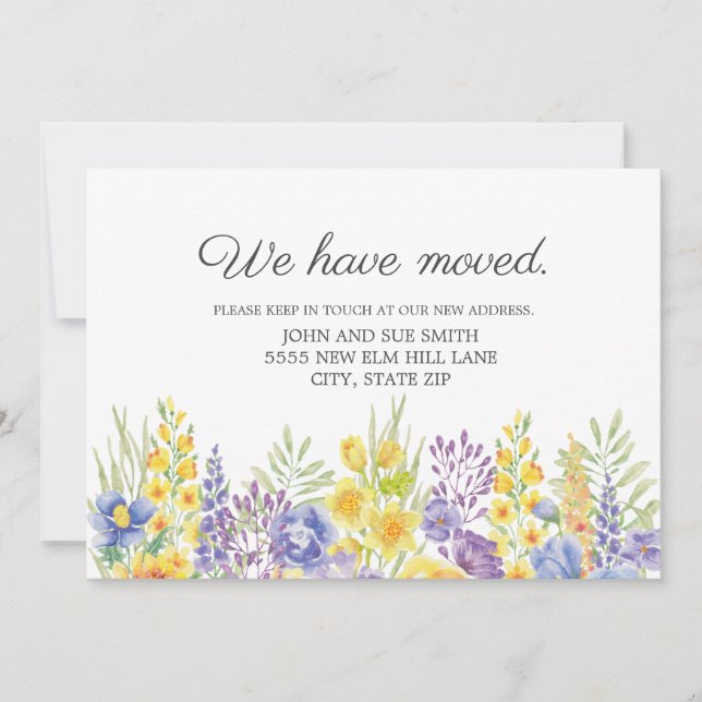 Moving Announcement Yellow Blue Purple Floral (Front)