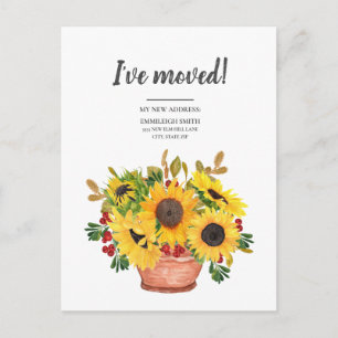 Moving Announcement Yellow Sunflower Red Berries Postcard