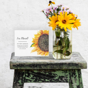 Moving Announcement Yellow Sunflower White Postcard