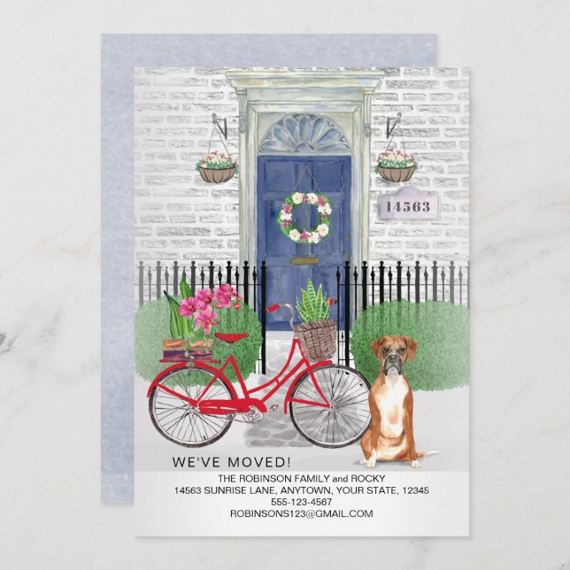 Moving Boxer Dog Bicycle Door New Home  Announcement (Front/Back)