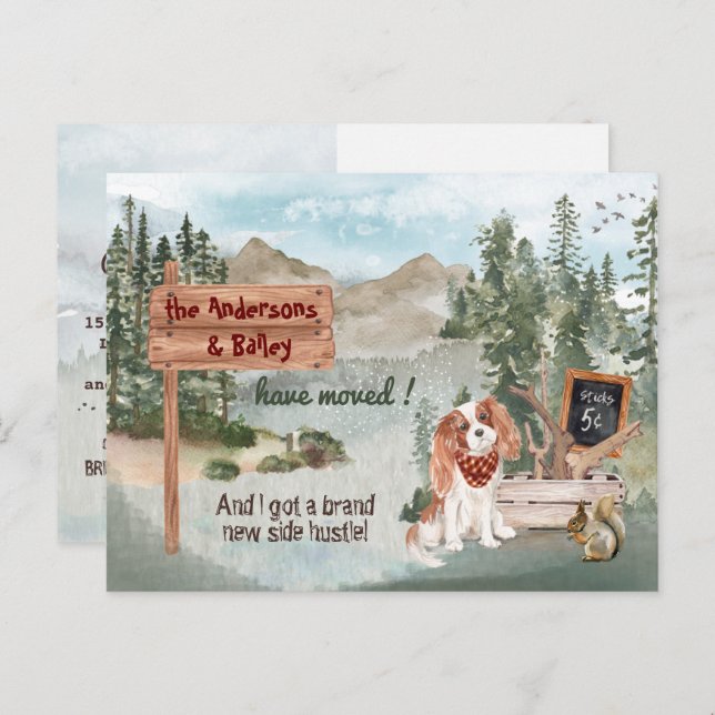 Moving Cavalier King Charles Woods New Address   Announcement Postcard (Front/Back)