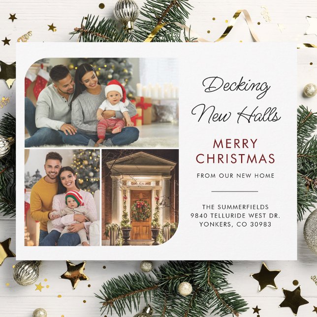 Moving Change of Address Christmas Holidays Photo Holiday Card (Decking New Halls Photo Collage Christmas Moving Announcement)