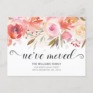 Moving Chic Blush Pink Rose Watercolor Floral Announcement Postcard