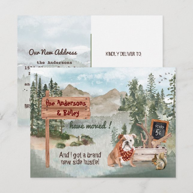 Moving English Bulldog Woods New Address         Announcement Postcard (Front/Back)